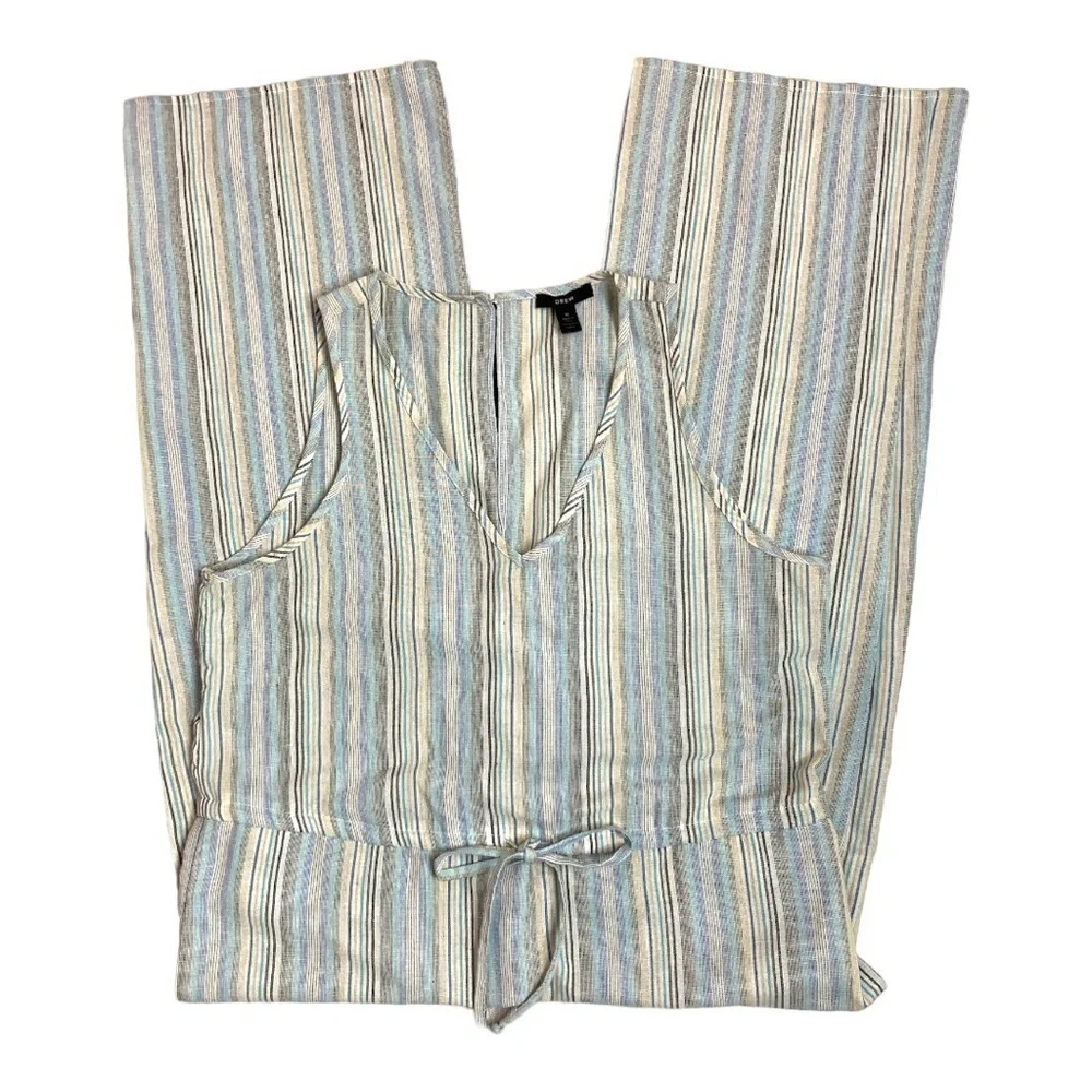 DREW Beige Striped Sleeveless Jumpsuit w/Pockets